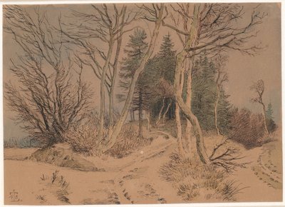 モミと裸の木の間の雪に覆われた道 作： Johan Thomas Lundbye