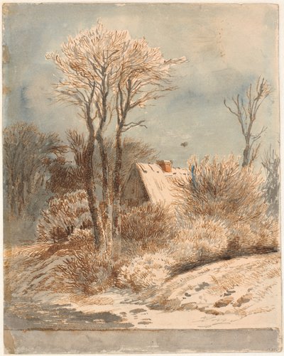 木々の間の家のある雪景色 作： Johan Thomas Lundbye