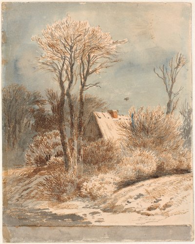 木々の間の家のある雪景色 作： Johan Thomas Lundbye