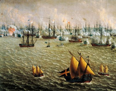 スウェーデンがフィンランドを支配したため、スウェーデンとロシアの艦隊が戦ったスカルガルドの戦い（1790年7月10日）、Johan Tietrich Schoultz（1754-1807）によるもので、ロシア・スウェーデン戦争 作： Johan Tietrich Schoultz