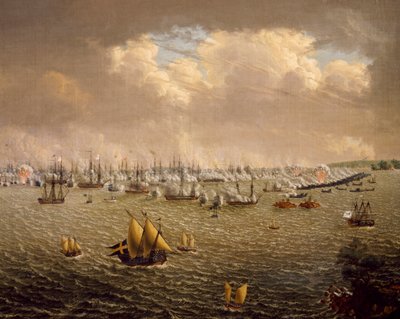 スウェーデンがフィンランドを支配したため、スウェーデンとロシアの艦隊が戦ったスカルガルドの戦い（1790年7月10日）、Johan Tietrich Schoultz（1754-1807）によるもので、ロシア・スウェーデン戦争 作： Johan Tietrich Schoultz