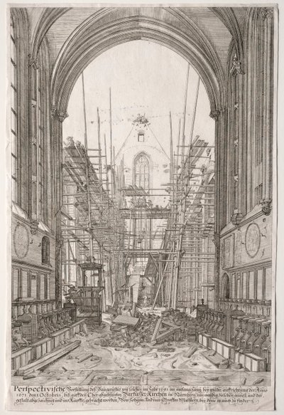 LArt Ancien Zurich: Franciscans 教会の眺め、Barfüsser-Kirke、1681 年。 作： Johan Ulrich Krauss