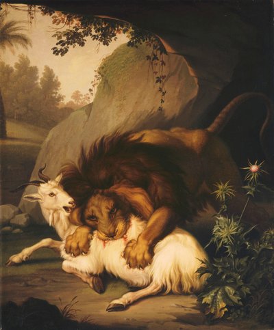 ヤギを攻撃するライオン、1785 作： Johan Wenzel Peter