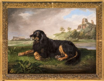 第6代公爵の飼っていたスパニエル「トーニー」の肖像とその向こうのパラティーノ 作： Johan Wenzel Peter