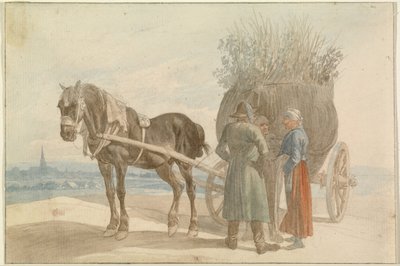馬と荷車を持つオーストリアの農民たち、遠くにウィーン 作： Johann Adam Klein
