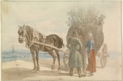 馬と荷車に乗ったオーストリアの農民と遠景のウィーン 作： Johann Adam Klein