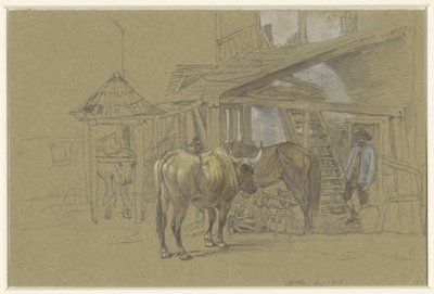 蹄鉄工での牛と馬 作： Johann Adam Klein