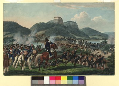 1813年9月19日、ドラーヴァ川のホレンブルク付近におけるヒラー男爵指揮下のオーストリア軍の渡河 作： ヨハン・アダム・クライン