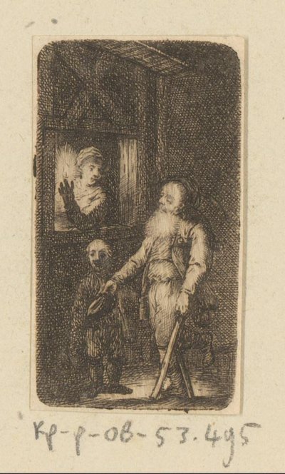 窓の前で少年と女性と不自由な老乞食 作： Johann Andreas Benjamin Nothnagel