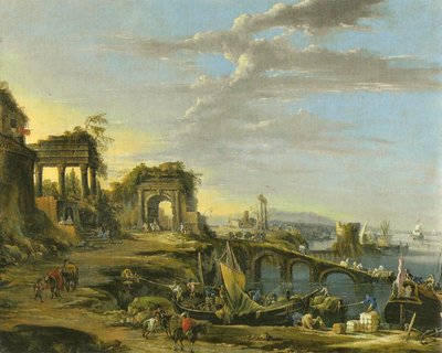 ドイツ語：古代遺跡のある海岸の風景 作： Johann Anton Eismann