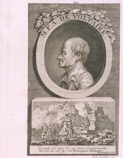 作家、エッセイスト、哲学者フランソワマリーアルエドヴォルテールの肖像1694-1778 作： Johann Balzer