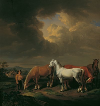 5 頭の農場の馬 作： Johann Baptist Michael Dallinger von Dalling