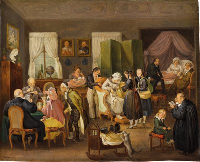 洗礼のためのプロテスタント牧師の家への訪問、1828年。 作： Johann Baptist Pflug