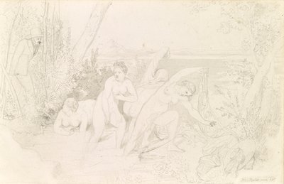 画家は4人の水浴者を驚かせます（直訳） 作： Johann Baptist Reiter