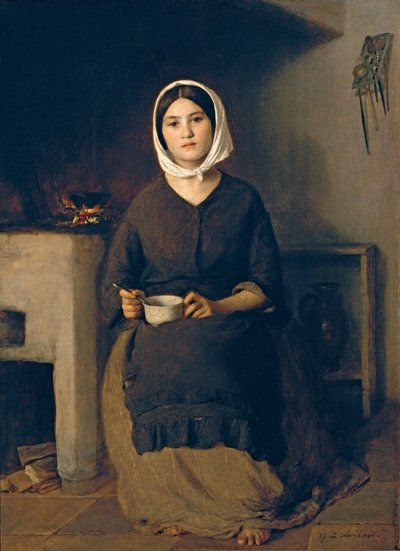 農民の台所で座っている女性 作： Johann Baptist Reiter