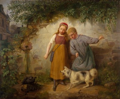 スピッツと2人の子供 作： Johann Baptist Zwecker