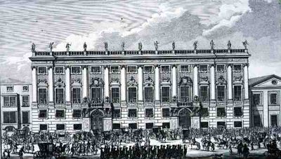 ヨハン・アダム・デルゼンバッハ(1687-1765)による「歴史的建築の原理」より、ウィーンのサヴォイ公ユージーンの宮殿 1721年(彫刻) 作： Johann Bernhard (after) Fischer von Erlach