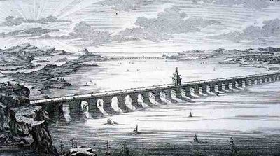 ヨハン・アダム・デルゼンバッハ（1687-1765）が1721年に彫った「Entwurf einer historischen Architektur」より、中国の仏州と煙台の間にある中国大橋。 作： Johann Bernhard (after) Fischer von Erlach