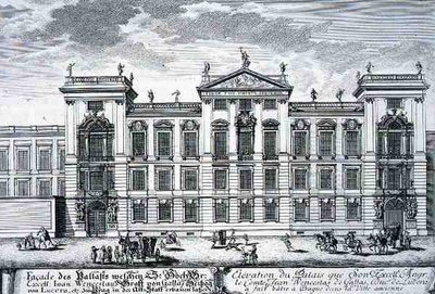 ヨハン・アダム・デルゼンバッハ（1687-1765）が1721年に彫った「Entwurf einer historischen Architektur」より、プラハのヨハネ・ウェンセスラス伯爵邸。 作： Johann Bernhard (after) Fischer von Erlach