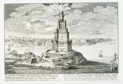 アレキサンドリアのファロス、「Entwurf einer historischen Architektur」のプレート9、Johann Adam Delsenbach (1687-1765) 1721年 (エングレーヴィング) 作： Johann Bernhard (after) Fischer von Erlach