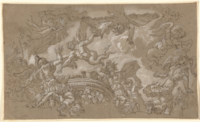アイネイアスとその仲間たちを襲うハーピーたち 作： Johann Carl Loth