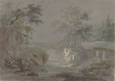 川岸に沿った樹木が茂った崖 作： Johann Caspar Huber
