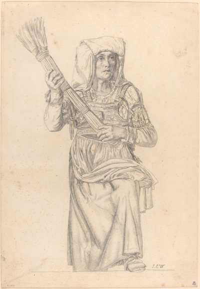 ほうきを持つイタリアの農民の女性 作： Johann Caspar Weidenmann
