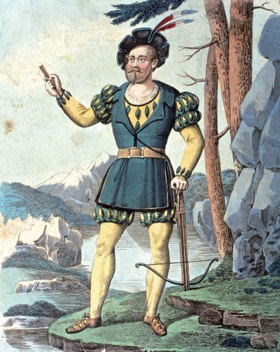 ウィリアム・テル役のフランツ・フォン・ショーバー.1837年（カラーエングレーヴィング） 作： Johann Christian (after) Schoeller