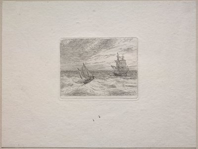 2 人のマスターと帆船による荒海 作： Johan Christian Dahl