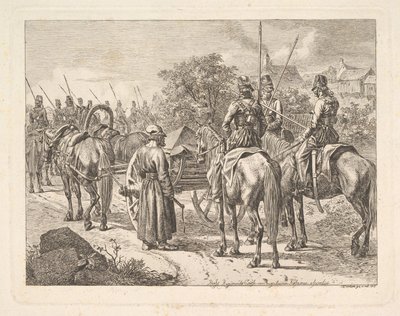 連隊カッソーネを護衛するコサック、1815年。 作： Johann Christian Erhard
