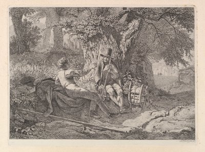 アーティスト、ガイドと休む、1819年。 作： Johann Christian Erhard