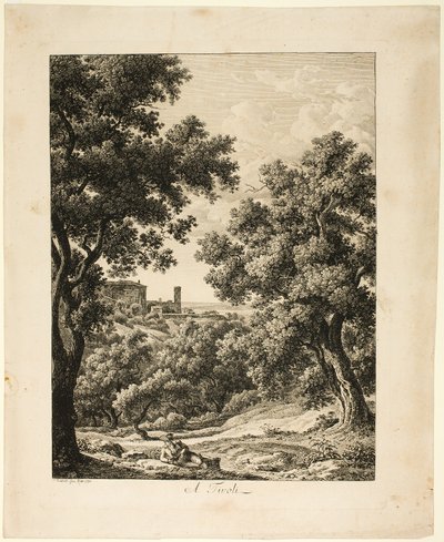 イタリアの絵のように美しいエッチングされた目論見書からのチボリ 作： Johann Christian Reinhart
