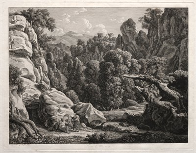 英雄的景観：キリストの誘惑のある景観、1799年。 作： Johann Christian Reinhart