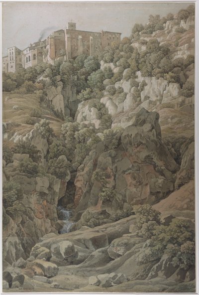 1797年、サビーネ山脈のスビアコ近くのサンタスコラスティカのベネディクト会修道院。 作： Johann Christian Reinhart