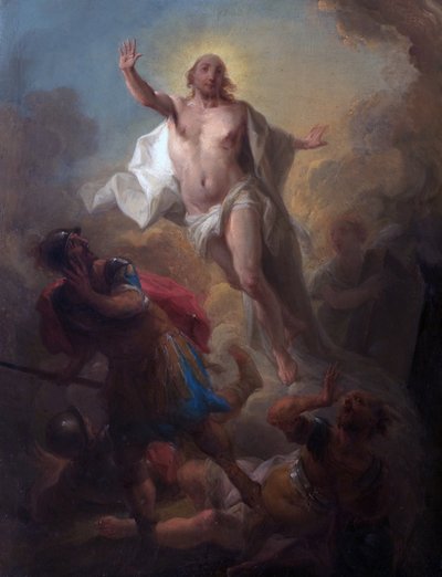 墓からよみがえるキリストと逃げるローマの兵士 (船上に油) 作： Johann Christian Thomas (attr.to) Winck