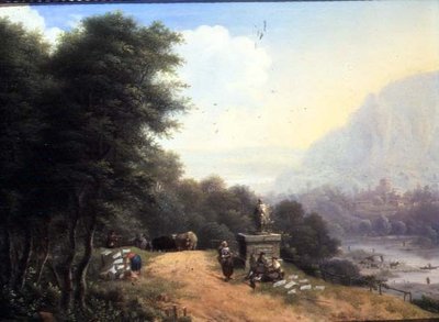 洗濯をする女性のいる風景 作： Johann Christian Vollerdt or Vollaert