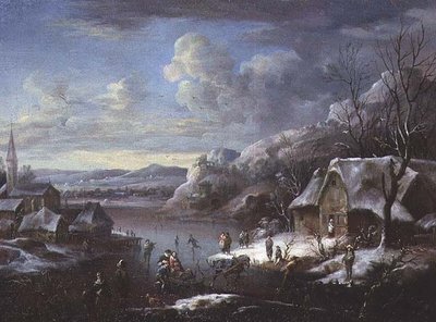 多数の人物による冬の風景 作： Johann Christian Vollerdt or Vollaert