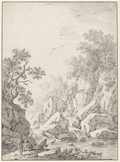 岩壁のそばの滝 1750年代 作： Johann Christoph Dietzsch