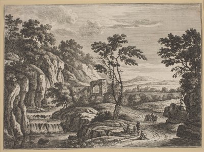 廃墟と滝のある風景 作： Johann Christoph Dietzsch