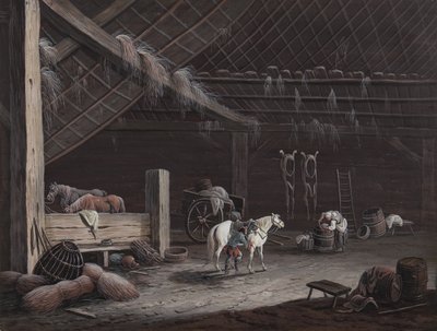 白い馬：納屋のインテリア 作： Johann Christoph Dietzsch