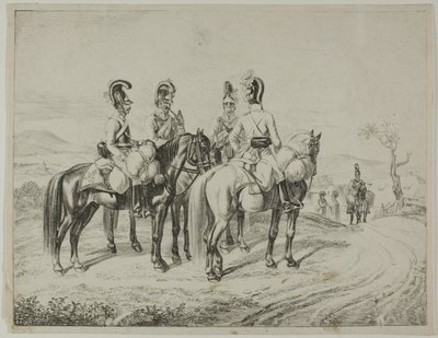 斜面に立つ 4 人の胸甲騎兵 作： Johann Christoph Erhard