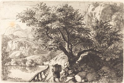 川沿いを歩く農民 作： Johann Christoph Erhard
