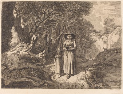 教会に向かって歩く女性と子供 作： Johann Christoph Erhard