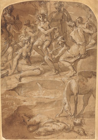 パルナッソス山のアポロンとミューズたち 作： Johann Christoph Storer