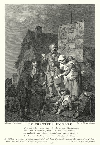 縁日の歌い手（版画 作： Johann Conrad Seekatz