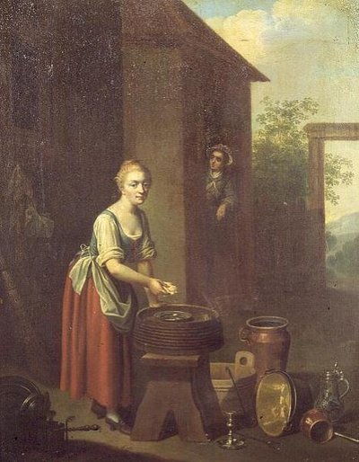 庭で食器を洗うメイドさん 作： Johann Daniel Bager