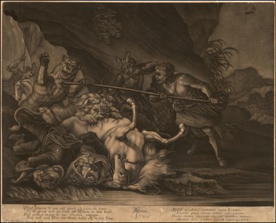 Ca.1770年 アフリカの寓意的メゾチント 作： ヨハン・エリアス・ライディンガー