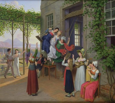 ナポリ近郊の庭園でブランコで遊ぶ若者、1823 作： Johann Erdmann Hummel