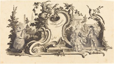 [さまざまな人物] で飾られた現代のカルトゥーシュ (セットのプレート VI-1) 作： Johann Esaias Nilson