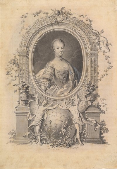 18世紀後半の装飾用フレームに収められた女王マリー・アントワネットの肖像画。 作： Johann Esaias Nilson